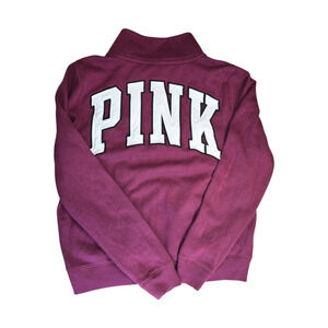 Preppy Y2K Style Victorias Secret Pink Quarter Zip Maroon Chunky Letters Size L